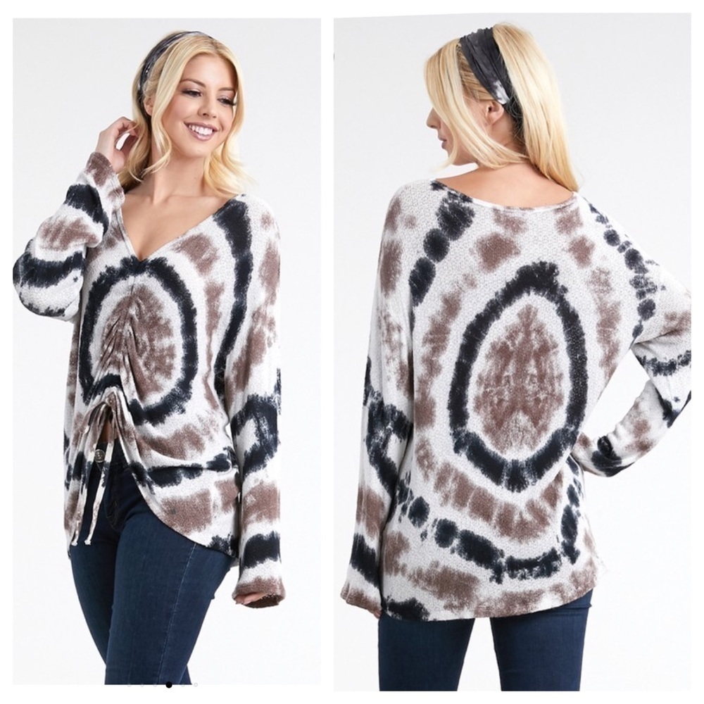 Tie Dye Front Adjustable Tie Long Sleeve Top